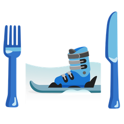 Fork and knife with plate and Skis