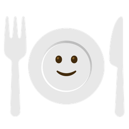 Fork and knife with plate and Slightly smiling face