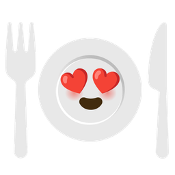Fork and knife with plate and Smiling face with heart-eyes