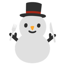 Fork and knife with plate and Snowman without snow