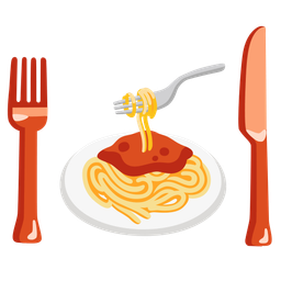 Fork and knife with plate and Spaghetti