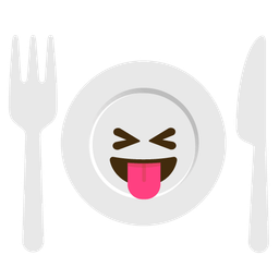 Fork and knife with plate and Squinting face with tongue
