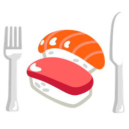 Fork and knife with plate and Sushi