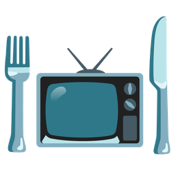 Fork and knife with plate and Television