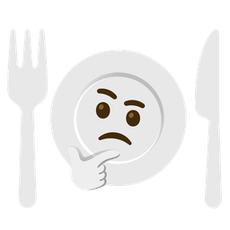 Fork and knife with plate and Thinking face
