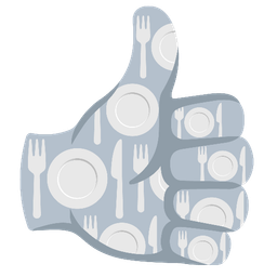 Fork and knife with plate and Thumbs up