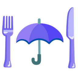 Fork and knife with plate and Umbrella