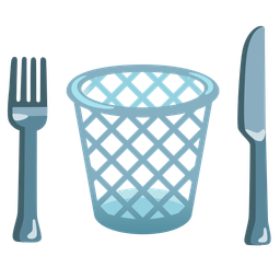 Fork and knife with plate and Wastebasket