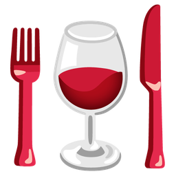 Fork and knife with plate and Wine glass