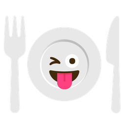 Fork and knife with plate and Winking face with tongue