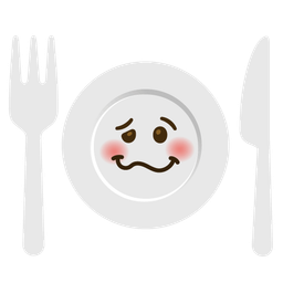 Fork and knife with plate and Woozy face