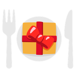 Fork and knife with plate and Wrapped gift
