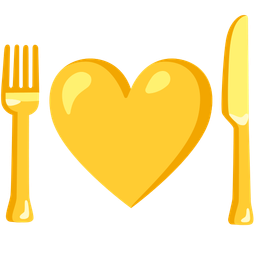 Fork and knife with plate and Yellow heart