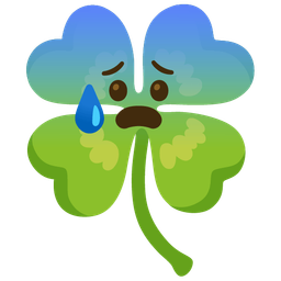 four leaf clover and anxious face with sweat