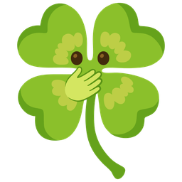 four leaf clover and face with open eyes and hand over mouth