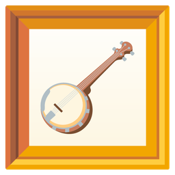 framed picture and banjo