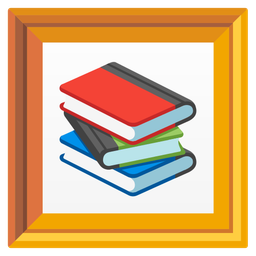 framed picture and books