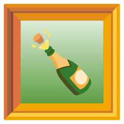 framed picture and bottle with popping cork