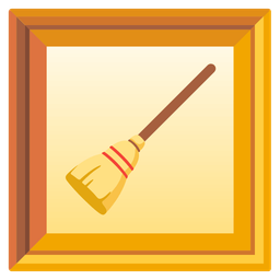 framed picture and broom