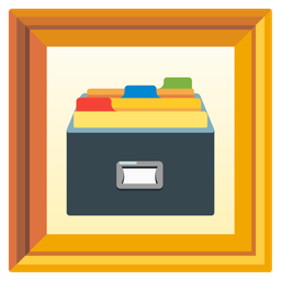 framed picture and card file box