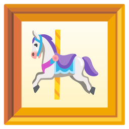 framed picture and carousel horse