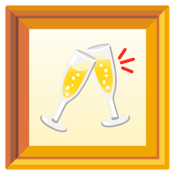 framed picture and clinking glasses