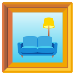 framed picture and couch and lamp