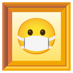 framed picture and face with medical mask