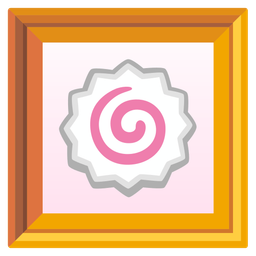 framed picture and fish cake with swirl