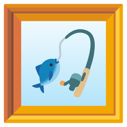 framed picture and fishing pole