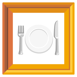 framed picture and fork and knife with plate