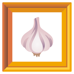 framed picture and garlic