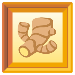 framed picture and ginger root