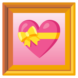framed picture and heart with ribbon