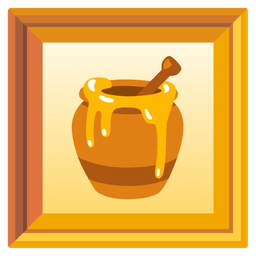 framed picture and honey pot