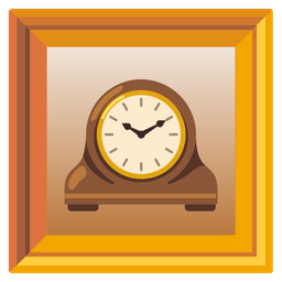 framed picture and mantelpiece clock