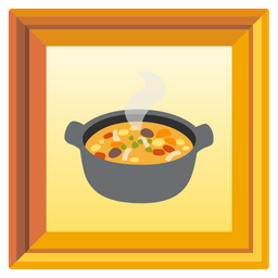 framed picture and pot of food