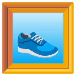 framed picture and running shoe