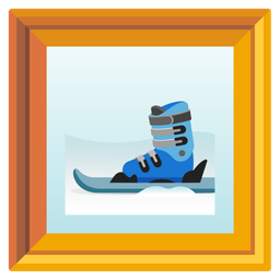 framed picture and skis