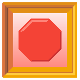 framed picture and stop sign