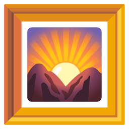 framed picture and sunrise over mountains