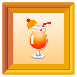 framed picture and tropical drink