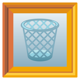 framed picture and wastebasket