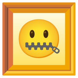 framed picture and zipper-mouth face