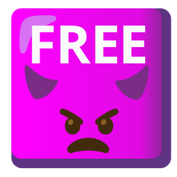 FREE button and angry face with horns