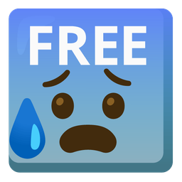 FREE button and anxious face with sweat