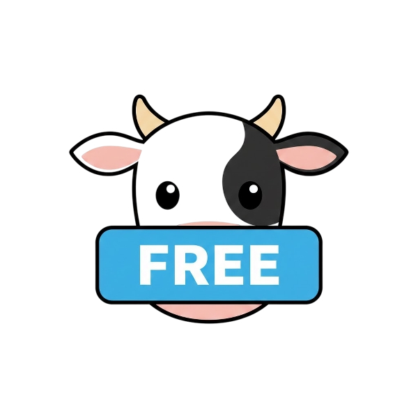 FREE button and Cow face