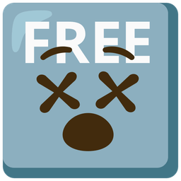 FREE button and face with crossed-out eyes