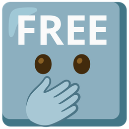 FREE button and face with open eyes and hand over mouth