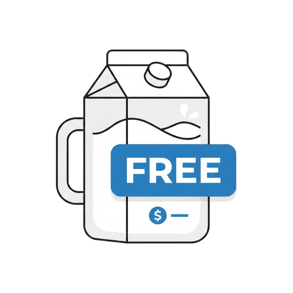 FREE button and Glass of milk